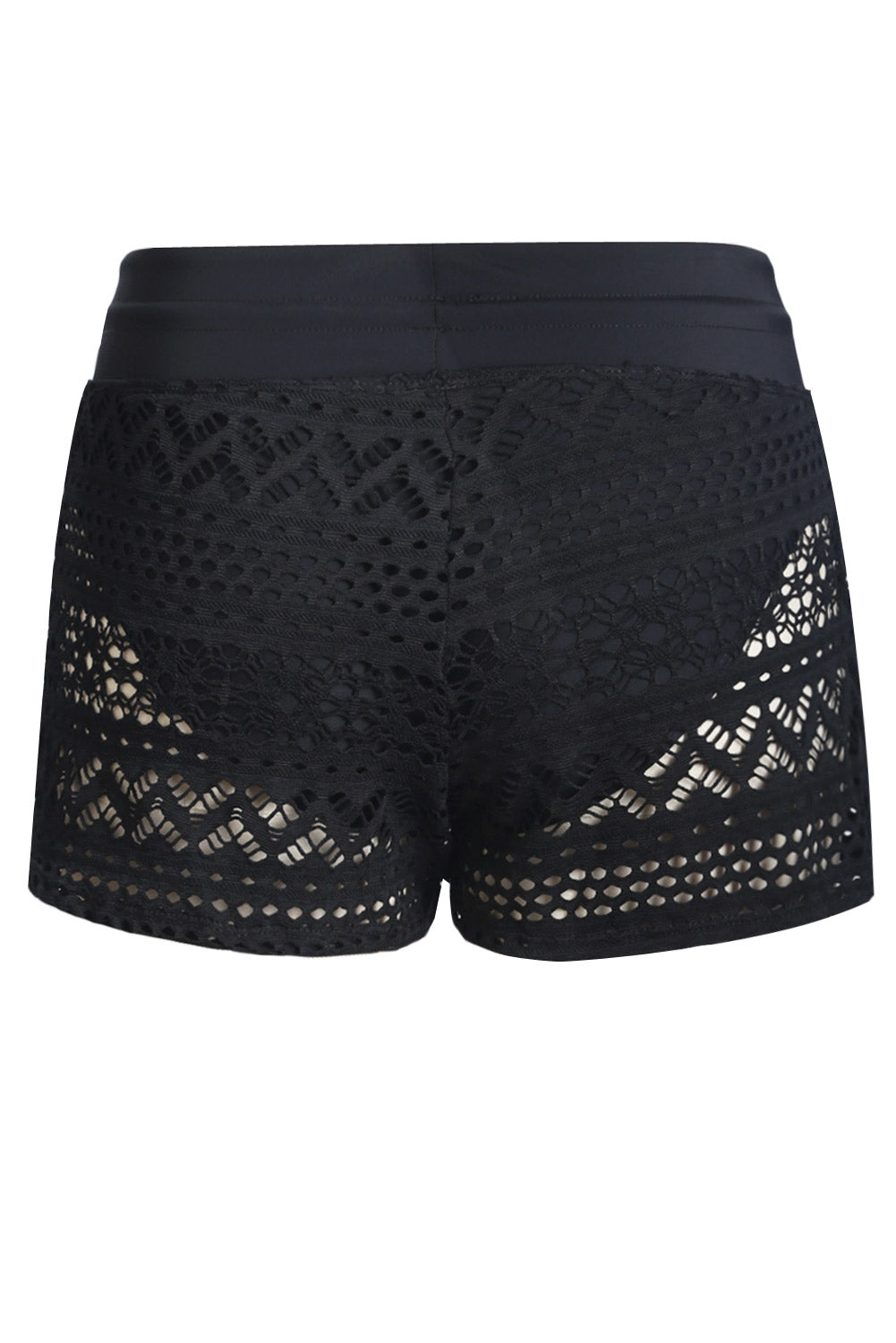 Black Lace Shorts Attached Swim Bottom