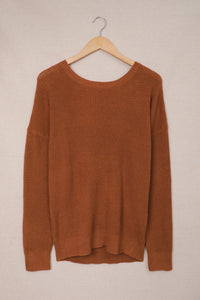 Brown Cross Back Hollow-out Sweater