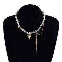 New Fashion Trend Accessories Love Fringe Pendant Irregular Beaded Necklace for Women Holiday Gift Stainless Steel Jewelry