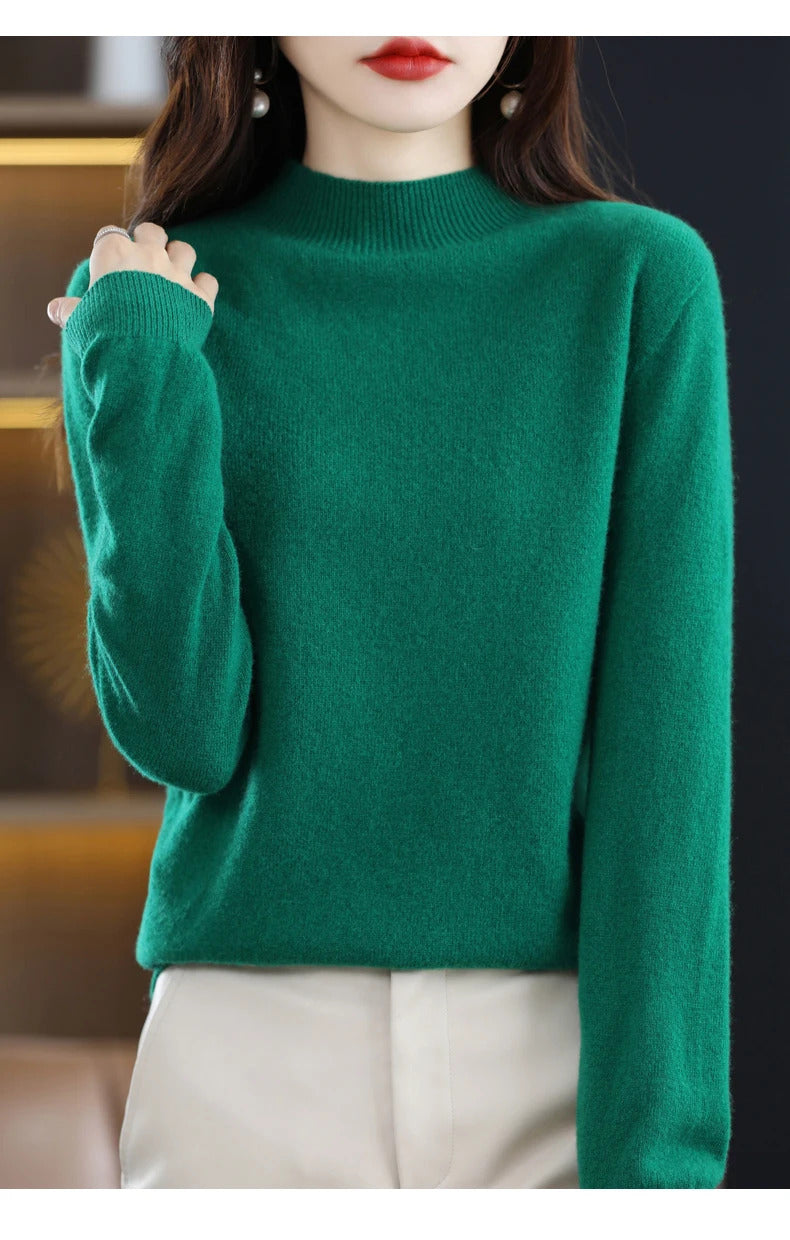 100% Pure Wool Half-neck Pullover In Autumn And Winter New Cashmere Sweater Women's Casual Knit Top Women's Coat 19 Colors