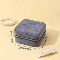 Velvet Jewelry Box For Women Geometric Sqaure Jewelry Storage Case Necklace Ring Earrings Travel Portable Zipper Boxes