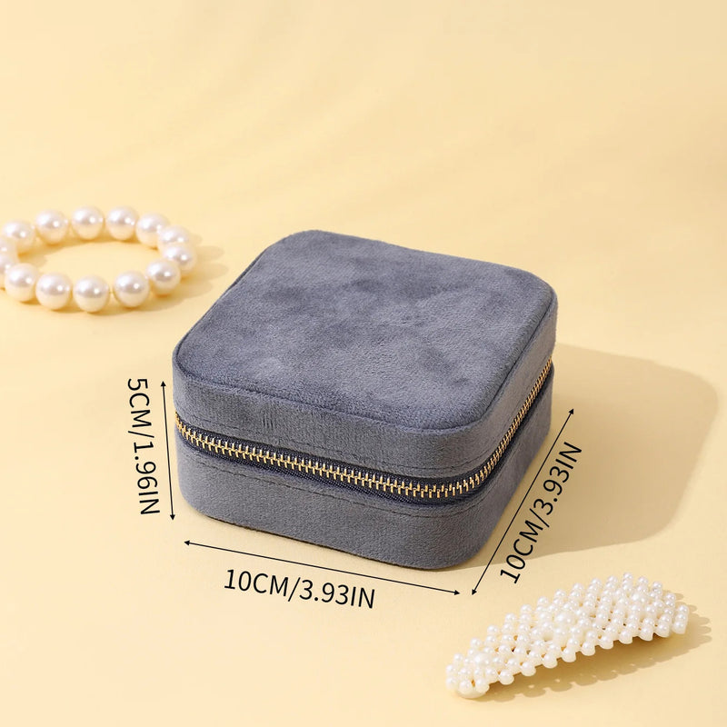 Velvet Jewelry Box For Women Geometric Sqaure Jewelry Storage Case Necklace Ring Earrings Travel Portable Zipper Boxes