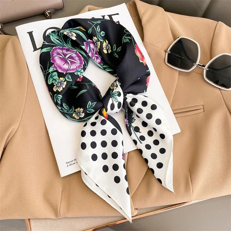 2024 New Luxury Brand Women Silk Leopard Print Square Scarf Female Beach Stoles Echarpe Satin Headband Shawl Wraps Bandana