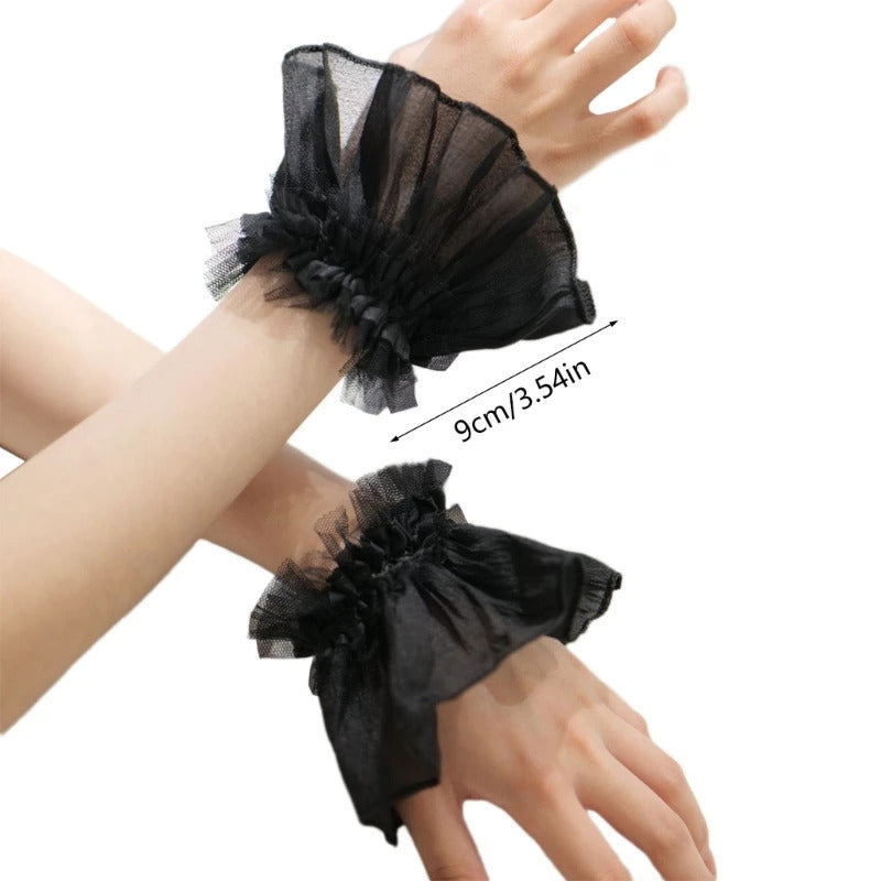 Women Wrist Cuffs Removable Lace Ruffled Wedding Supply Bride Dress False Sleeves Tulle Flared Sleeves F0T5