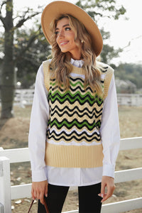 Black Wavy Stripes Knit Vest Pullover Sweater