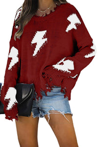 Blacki Distressed Knit Bolt Sweater