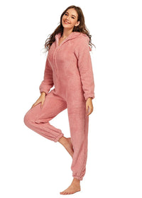 Women's Winter Warm Pyjamas Girls Onesies Fluffy Fleece Jumpsuits Nightwear Overall Hooded Sets Pajamas for Female Plus Size