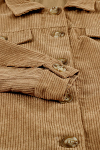 Khaki Ribbed Corduroy Long Sleeve Jacket with Pocket