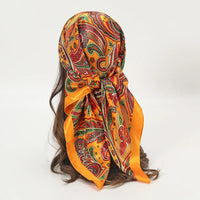 Satin Square Scarf Women Muslim Hijab Elegant 2023 Print Silk Neckerchief Shawl Wraps Headband Handle Hair Accessories Bandana