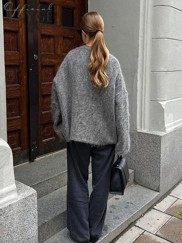 Casual Knitted Cardigan Women Loose V-neck Autumn Winter Grey Buttons Sweater Female Long Sleeve Solid  Knitwear Lady Streetwear