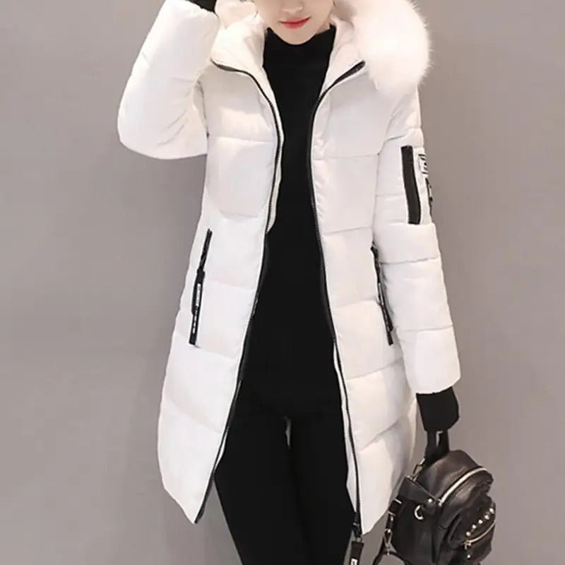 2024 New Winter Coat Women's Jacket Fur Neckline Long Basic Coats Thick Jackets Cotton Padded Outerwear Parkas Female Clothes