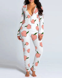 Sexy Pyjama Women's Jumpsuit Suit Button-down Front Back Butt Bum open Ass Flap Jumpsuit Loungewear Christmas Print Buttoned