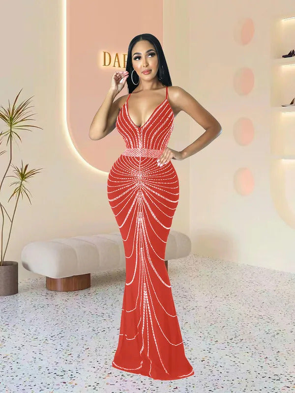 Women's Evening Dress Long Dress Sequin Hot Diamond Party Strap Leaky Back Mermaid Formal Dinner Elegant And Luxurious Dress