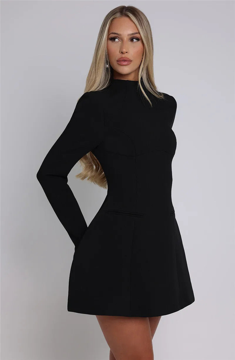 Mozision Long Sleeve Backless Sexy Mini Dress For Women Autumn Winter New O Neck High Waist A-line Club Party Sexy Dress Elegant