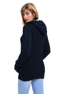 Navy Blue Long Sleeve Button-up Hooded Cardigans