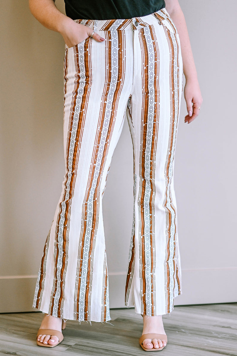 Stripe Plus Size Stripe Print High Waist Bell Bottom Pants