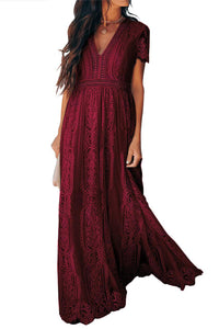 Fiery Red Blue Fill Your Heart Lace Maxi Dress