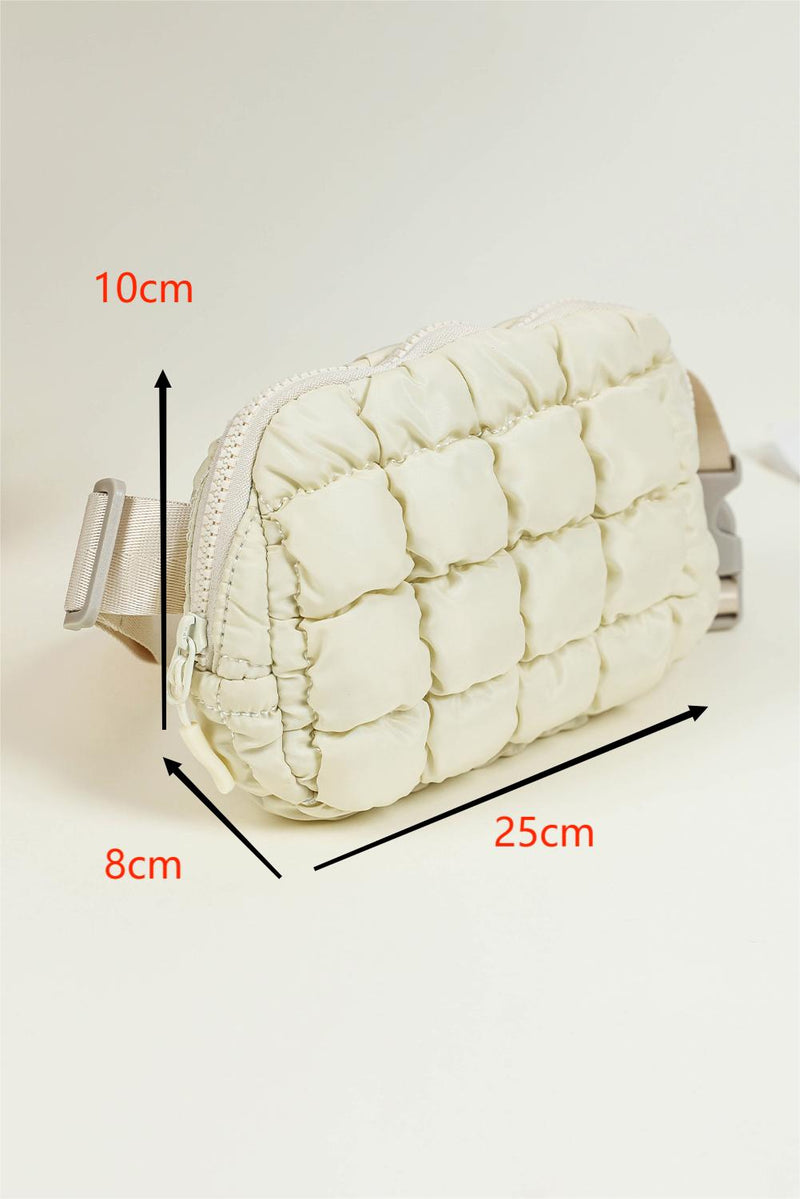 Beige Puffy Quilted Crossbody Bag