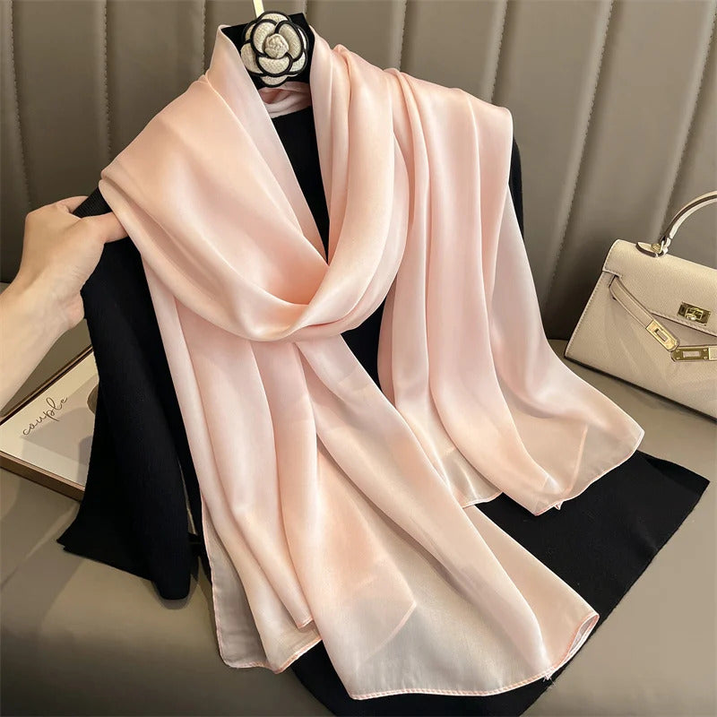 Foulard Silk Scarf Shawls Lady Bufanda Elegant Solid Scarves Women Sping Pashmina Hijab Wraps Female Beach Stoles 2024 Luxury