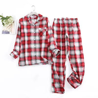 Cotton Flannel Women's Long Pants Pajamas Sets for Sleepwear Plaid Design Loose Autumn and Winter Long Sleeve Trouser Suits