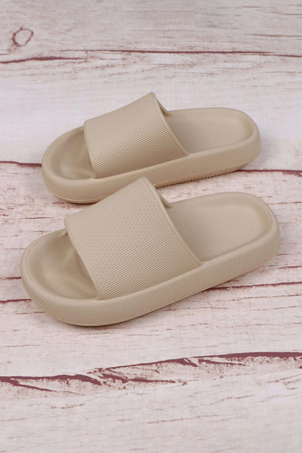 Beige Solid Non-slip Wide Band Thick Sole Slippers