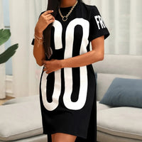 2024 Spring Summer New Women's Round Neck Short Sleeve Letter Printed T-shirt Dress Sexy Mini Dress