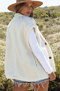 Beige Sherpa Cap Sleeve Stand Collar Jacket Vest