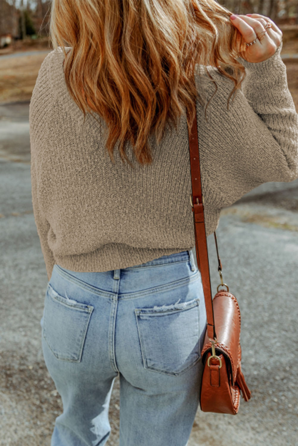 White Cropped V Neck Fuzzy Sweater