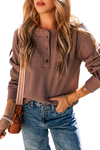 Chestnut Textured Knit Henley Long Sleeve Top