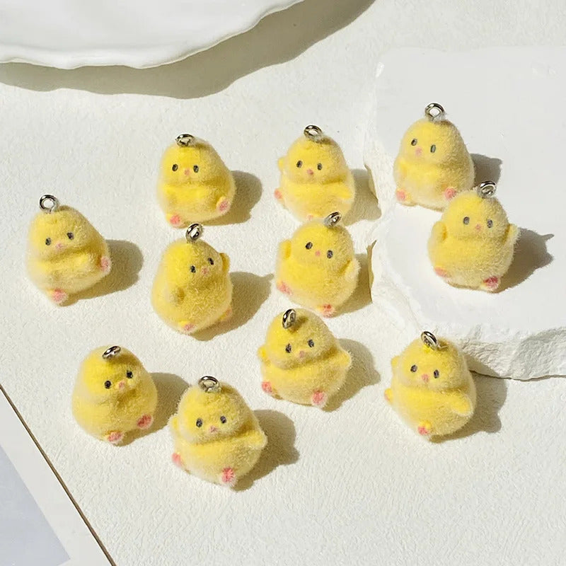 10/20/30pcs Kawaii Small Yellow Chicken Resin Charms Flocked Animal Pendant For Earring Keychains Diy Jewelry Make