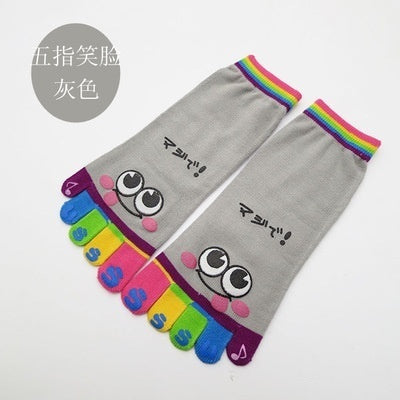 Cute Casual Five-toed Crew Finger Show Funny Short Cartoon Cotton Smiley Bear Socks