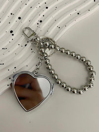 Metal Key Chain with Heart Shaped Mirror y2k Style Bag Pendant Sweet Cool Trendy Fashion Pendant