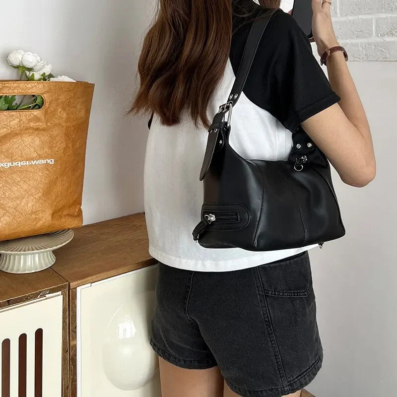 Y2K Style Shoulder Bag For Women Trendy Motorcycle Handbag Minimalist Shoulder Purse For Girls Street Wear