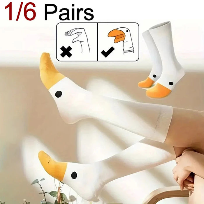 1/6 Pairs Cartoon Women Socks Fashionable And Versatile Cute Design Funny Goose Breathable Soft Comfortable Women Casual Socks﻿