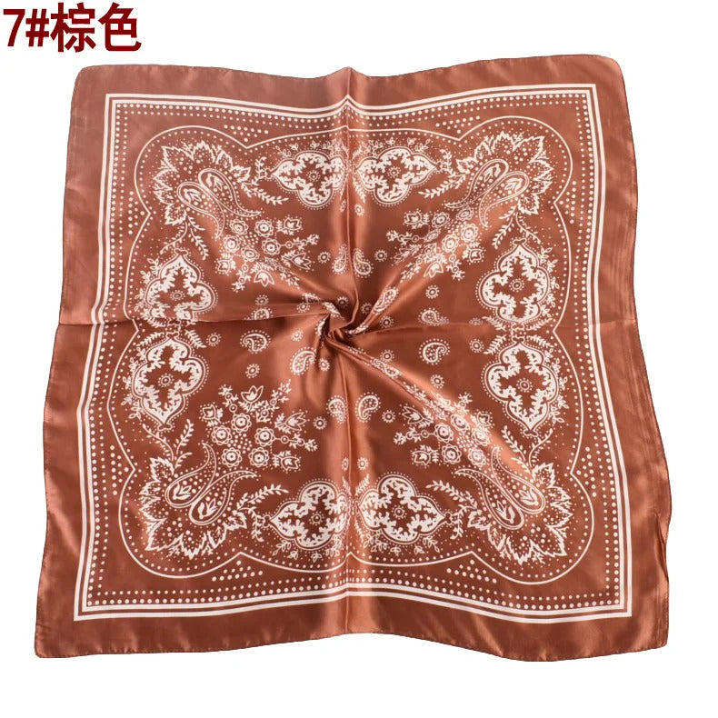 European and American Hot Sale Vintage Paisley Small Cashew Flower 70*70 Satin Square Silk Scarf