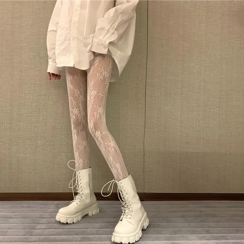 Women Rattan Sexy Stockings Club Party Anti-Snagging Flowers Tights Calcetines Fish Net Stocking Fishnet Mesh Lace Pantyhoses