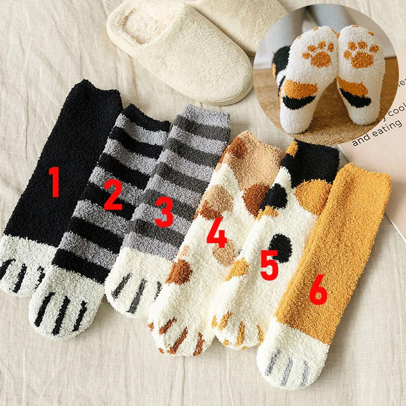 6 pairs Woman socks Set Cartoon Cute 3D Dog Cat Paw Pattern Winter Female Fleece Warm Home Floor Sleeping Thick Socks Wholesale