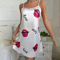 Ladies Sexy Sling Nightgown Nightdress Women's Sexy Lingerie Silk Satin Sleepwear Floral Pinting Nightwear Homewear Mini Dress