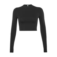 Solid Basic Long Sleeve Womens Tshirt Casual Black White Fashion Crop Top T Shirt Ladies Fashion Korean Tee Shirt