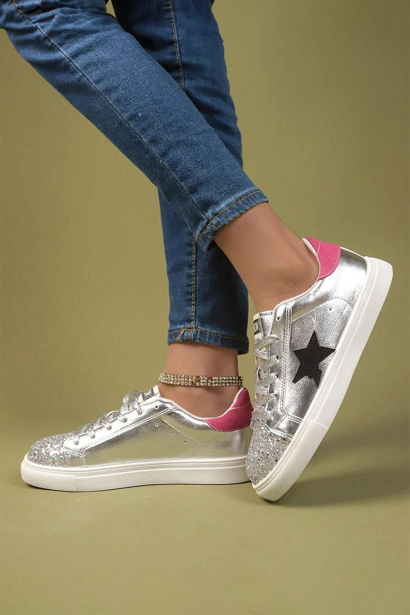 Silvery Metallic Luster Star Pattern Slip On Flat Shoes