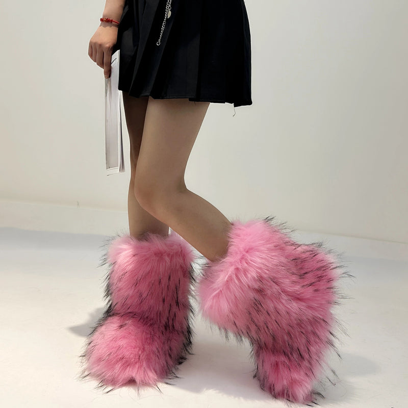 Winter Shoe Women's Winter Fluffy Faux Fox Fur Boots Woman Plush Warm Snow Boots Luxury Footwear Girls' Furry Fur Bottes Fashion