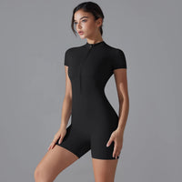 Yoga Set Women's Jumpsuits One-Piece Suit Zipper Short Sleeve Gym Push Up Workout Clothes Fitness Bodysuit Sportswear Tracksuit