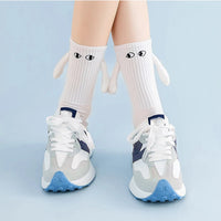 2/4/6/10 Pairs Magnetic Socks With Hands Women Men Fashion Black White Funny Cute Cartoon Eyes Couple Mid Tube Socks For Gifts