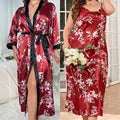 Female Long Twinset Robe Set Nightgown Spring Summer Kimono Bathrobe Gown Sexy Lace Trim Nightdress Satin Home Wear Loungewear