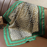 Fashionable 70*70cm Leopard Print Scarf For Women Spring/summer Soft Satin Borders Square Bandana Sun Protection Shawls