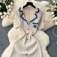 Elegant Turn-down Collar embroidery Single Breasted Knit Bodycon Dress Slim Fashion Sweater Vestido Sexy Women Winter Clothing