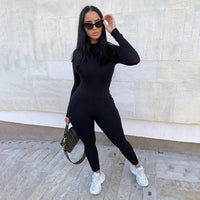 Solid Black/gray Long Sleeve Skiing Jumpsuit Women Elastic Hight Outfit Fashion Fitness Sportwear Slim Rompers Streetwear