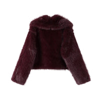 Coffee Faux Fur Short Coat Women Fluffy Lapel Long Sleeve Warm Thick Loose Jacket 2024 Fashion Winter Lady High Street Outwear