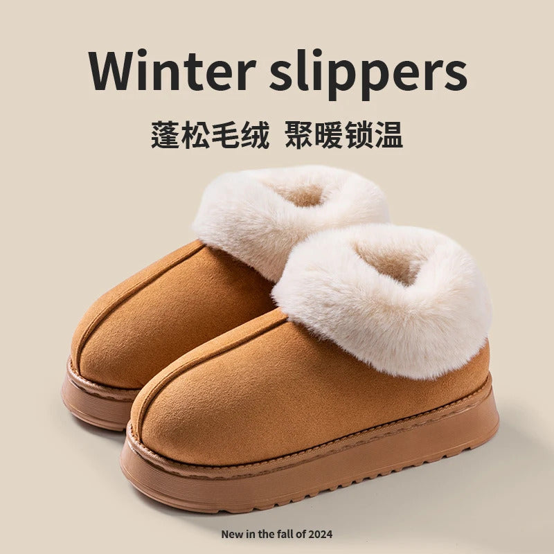 2024 High Quality of  Women's Fashion Snow Boots Fluffy Plush Faux Fur Soft Slippers Winter Indoor Comfortable Home men's Shoes