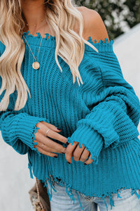 Color block Love Distressed Sweater